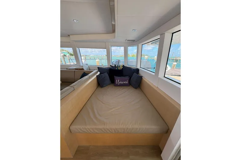 Slide: The Image of Interior of 2020 Silent 55 yacht with cozy seating and ocean view. - 19