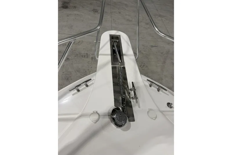 Slide: The Image of Bow of 2020 Hatteras GT45X yacht with anchor chain and stainless steel fittings. - 76