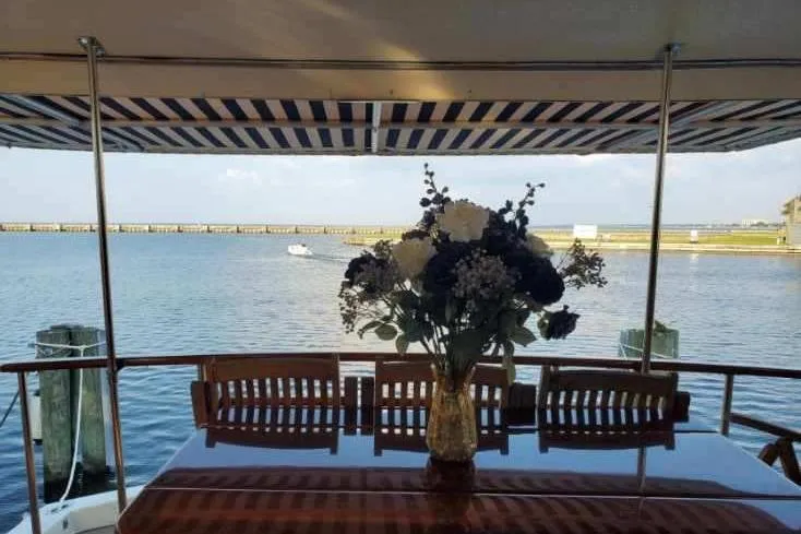 Slide: The Image of Luxurious kitchen interior of 1984 Hatteras 61 Cockpit MY yacht with modern appliances. - 6