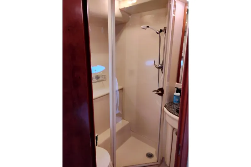 Slide: The Image of Bathroom interior of 2004 Meridian 459 Motoryacht with shower and sink. - 60