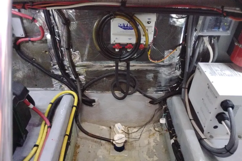 Slide: The Image of Engine room of 2004 Meridian 459 Motoryacht with wiring and equipment. - 67