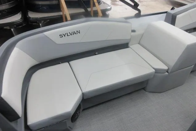 Slide: The Image of 2026 Sylvan A-16 boat interior with sleek, modern seating design. - 8