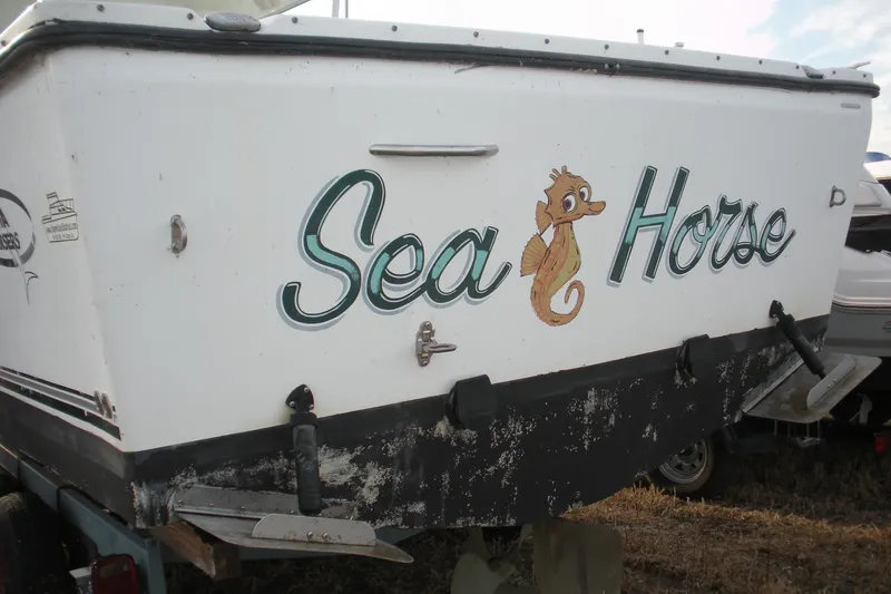 Slide: The Image of 2005 Baha Cruisers 299 SF boat with "Sea Horse" name and seahorse graphic on the stern. - 27