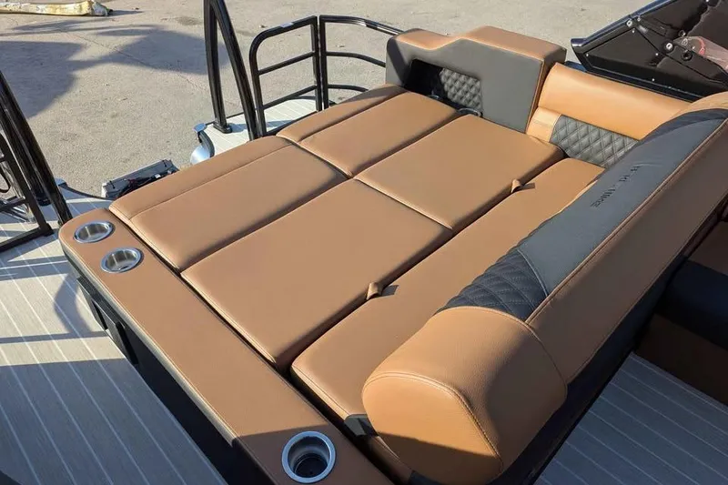 Slide: The Image of Luxurious seating on 2026 Berkshire 25SB2 STS 3.0 pontoon boat with cup holders. - 12