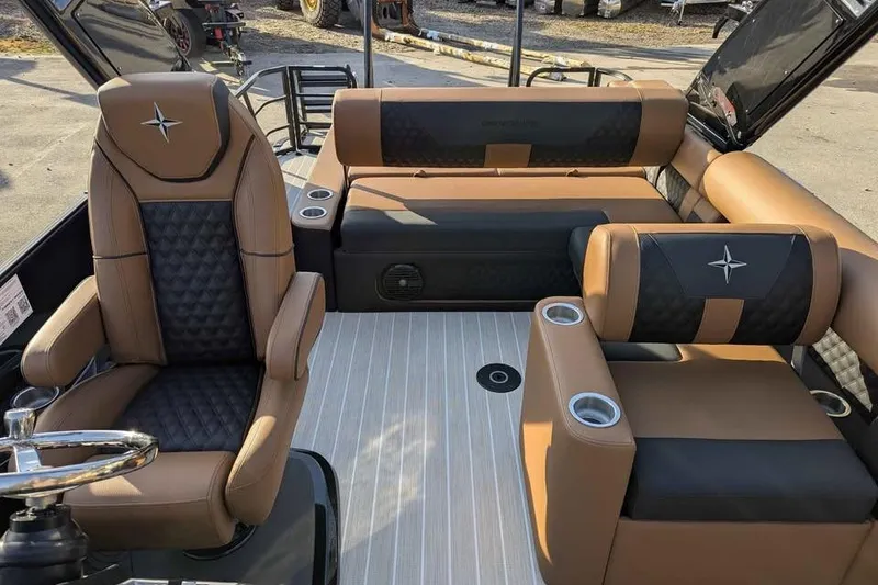 Slide: The Image of Luxurious interior of 2026 Berkshire 25SB2 STS 3.0 pontoon boat with plush seating. - 9
