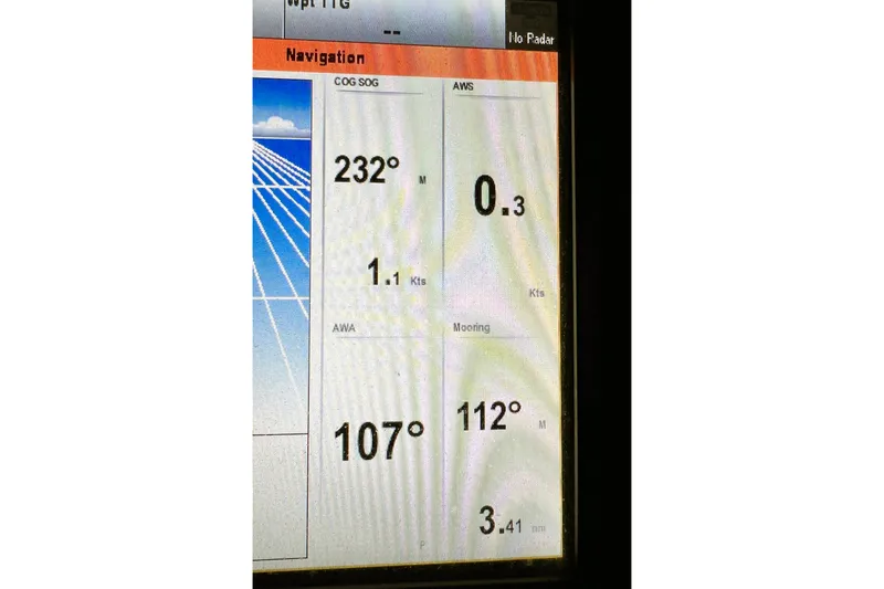 Slide: The Image of Navigation display on 1981 Beneteau First 32 sailboat showing course and speed data. - 12