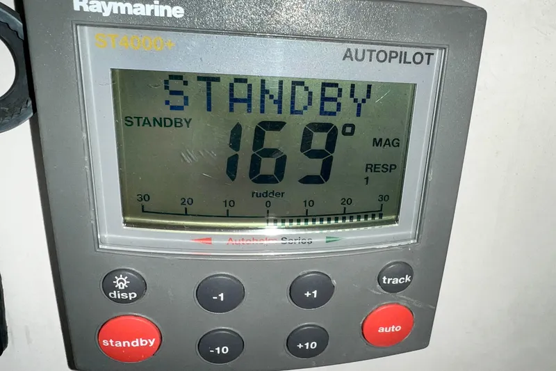 Slide: The Image of Raymarine ST4000+ autopilot display on 1981 Beneteau First 32 sailboat, showing standby mode. - 9