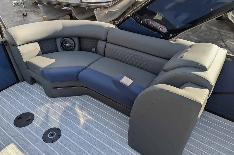 Slide: The Image of 2026 Berkshire 23RFX STS boat interior with luxurious seating and modern design. - 17