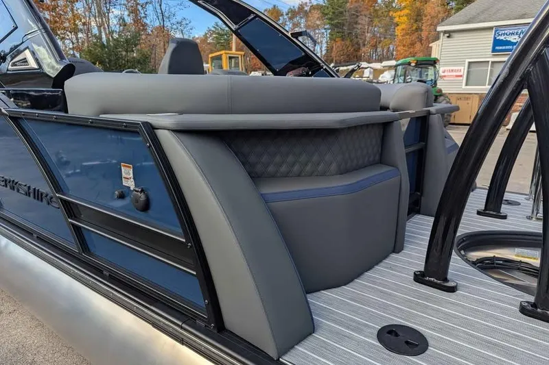 Slide: The Image of 2026 Berkshire 23RFX STS pontoon boat with sleek seating and modern design. - 7