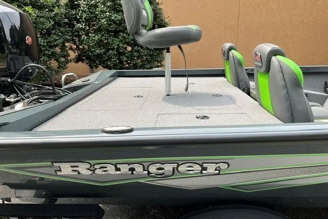 Slide: The Image of 2026 Ranger RT198P boat with elevated seating and sleek design. - 99