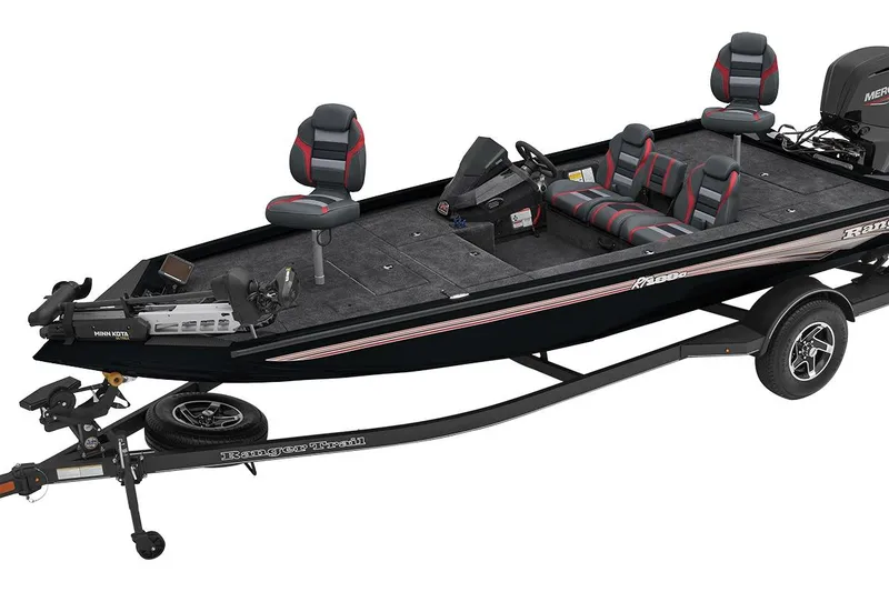 Slide: The Image of 2026 Ranger RT188C boat with Minn Kota trolling motor and Garmin navigation system. - 66