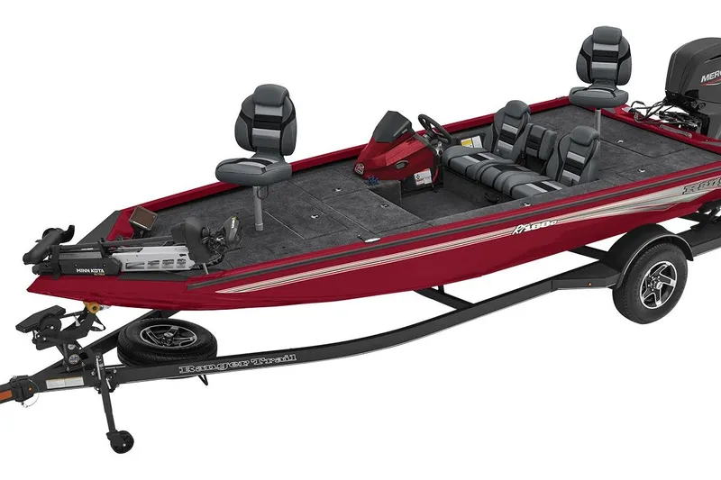Slide: The Image of 2026 Ranger RT188C boat with Garmin equipment on deck, featuring textured flooring. - 69