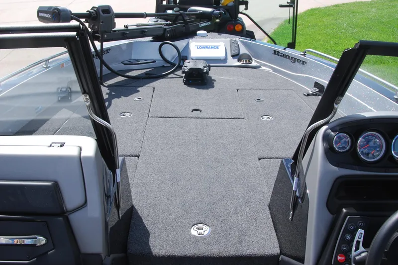 Slide: The Image of 2026 Ranger 621FS Cup Equipped boat interior with advanced navigation system and control panel. - 6