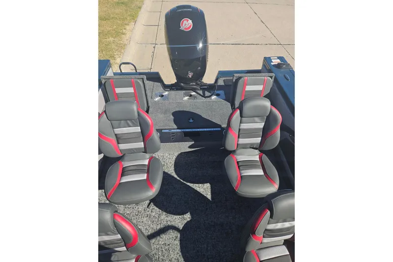 Slide: The Image of 2026 Ranger VX1788 WT boat interior with gray and red seating. - 8