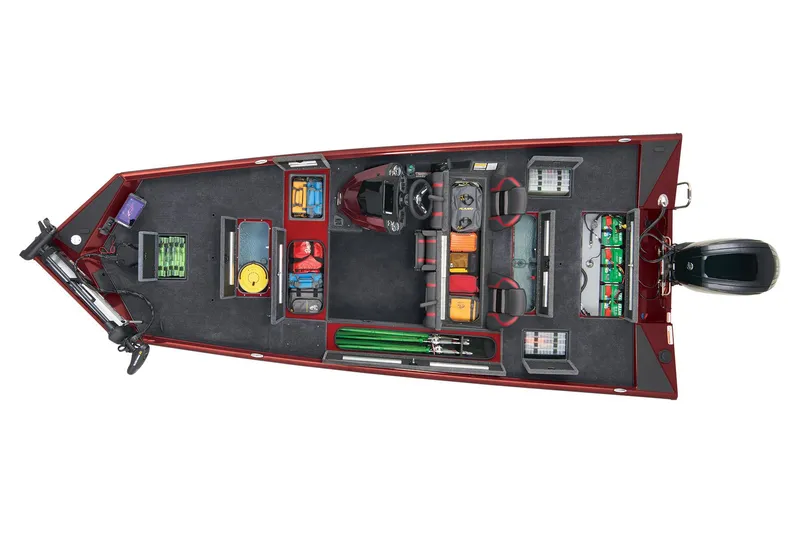 Slide: The Image of 2026 Ranger RT188C boat with Minn Kota trolling motor on carpeted deck. - 6