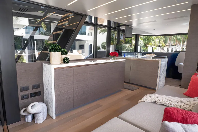 Slide: The Image of Modern interior of 2024 Explorer EX62 yacht with sleek design and luxurious decor. - 9