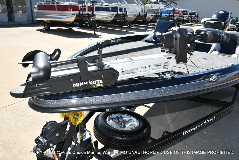 Slide: The Image of 2026 Ranger Z185 boat with Minn Kota Ultrex trolling motor on trailer. - 3