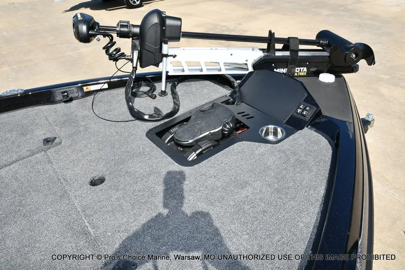 Slide: The Image of 2026 Ranger Z185 boat deck with trolling motor and control panel. - 2