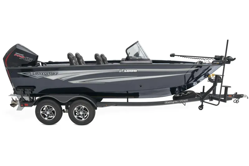 Slide: The Image of 2026 Ranger VX1888 WT boat dashboard with steering wheel and control panel. - 10