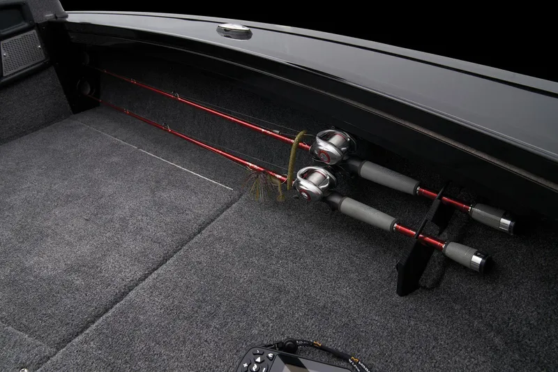 Slide: The Image of Interior detail of 2026 Ranger VX1888 WT boat, featuring textured paneling and logo. - 31