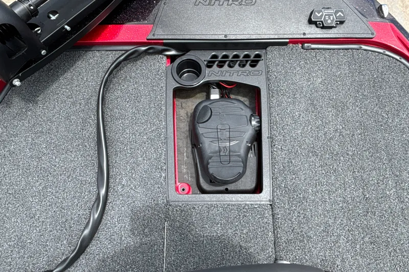Slide: The Image of 2026 Nitro Z20 XL boat deck with pedal and control panel. - 28