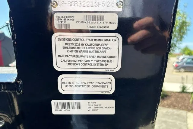Slide: The Image of 2026 Ranger VX1888 WT emissions control labels on marine watercraft. - 9