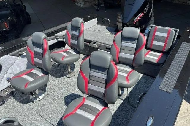 Slide: The Image of 2026 Ranger VX1888 WT boat interior with stylish gray and red seating arrangement. - 4
