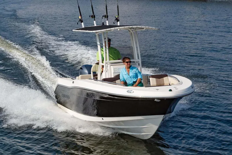 The Image of Manufacturer Provided Image: 2025 Robalo R202 Explorer boat cruising on water with two passengers. - 0