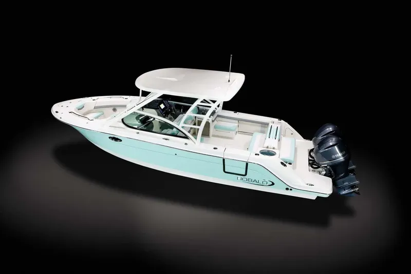 Slide: The Image of Manufacturer Provided Image: 2025 Robalo R317 Dual Console boat with twin engines, sleek design, and spacious seating. - 21