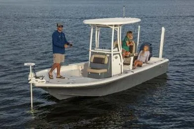 Slide: The Image of 2026 Tidewater 2210 Carolina Bay boat with Yamaha engine on trailer. - 2