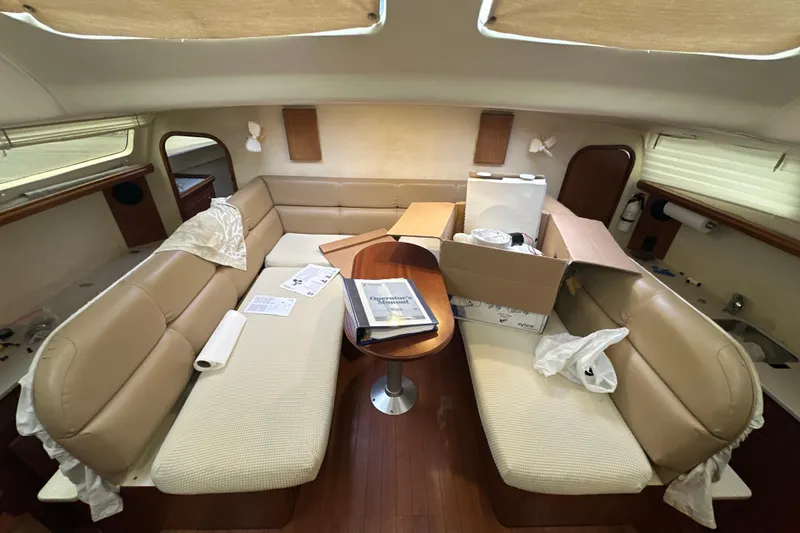 Slide: The Image of Cockpit of 2014 Gemini Legacy 35 sailboat with steering wheel and ropes. - 26