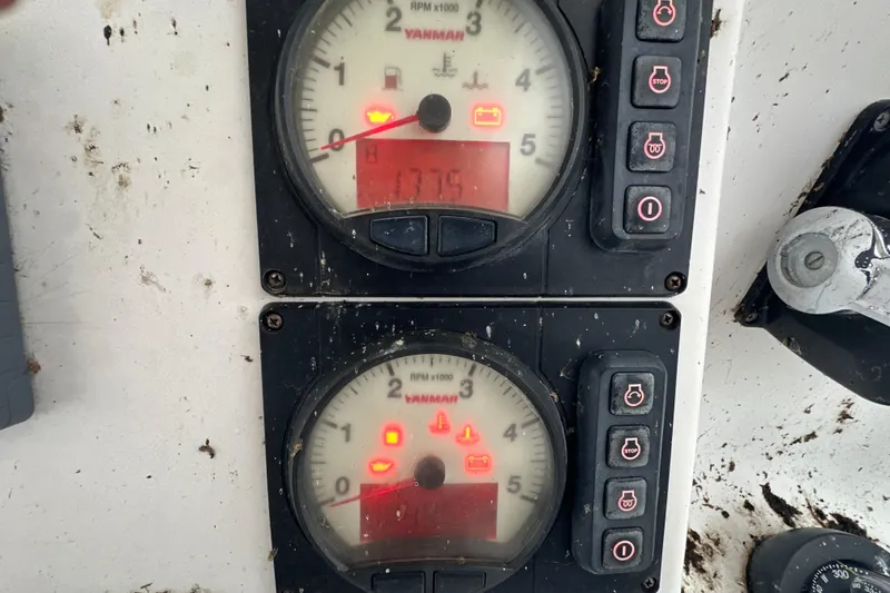 Slide: The Image of Steering wheel and Raymarine instruments on 2014 Gemini Legacy 35 sailboat cockpit. - 48