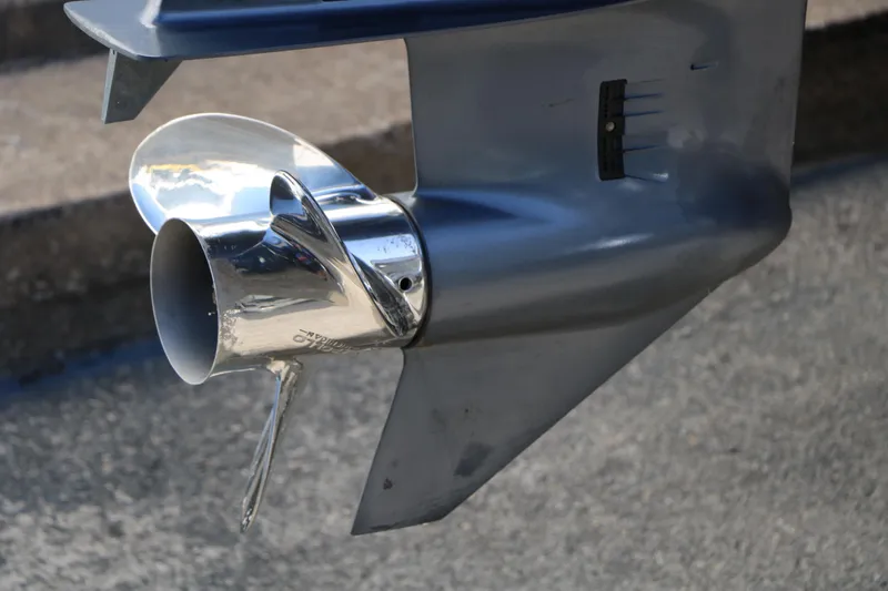 Slide: The Image of Close-up of a 2023 Sylvan Mirage X X3 Party Fish boat propeller. - 10