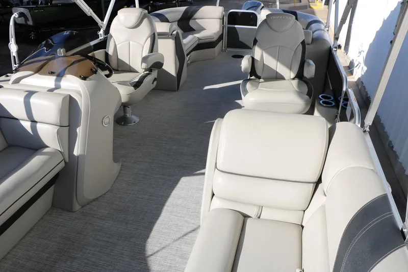 Slide: The Image of 2023 Sylvan Mirage X X3 Party Fish boat interior with luxurious seating and modern design. - 13