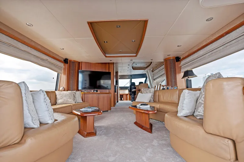 Slide: The Image of Luxurious interior of 2006 Sunseeker 75 Yacht with elegant leather seating and modern amenities. - 21