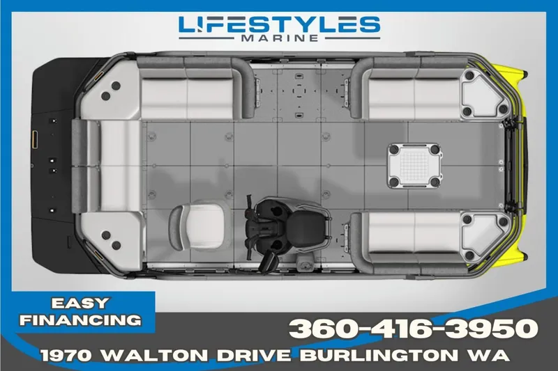 Slide: The Image of Top view of 2025 Sea-Doo Switch Cruise 18 pontoon boat, Lifestyles Marine branding. - 3
