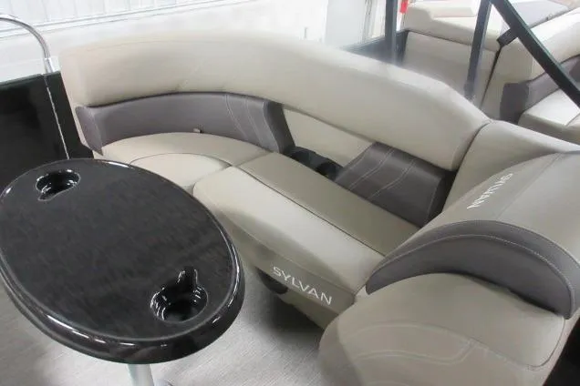 Slide: The Image of Luxurious seating in 2026 Sylvan Mirage Cruise 822 LZ pontoon boat interior. - 11