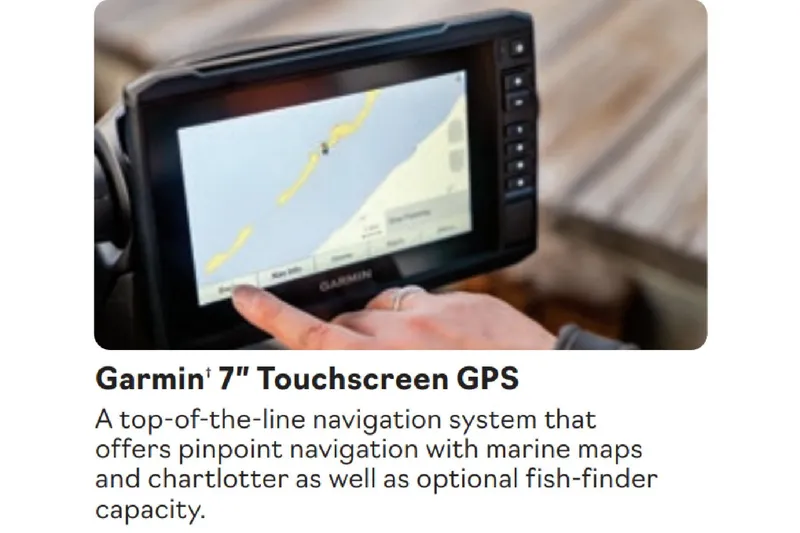 Slide: The Image of Garmin 7" touchscreen GPS on 2025 Sea-Doo Switch Cruise Limited 21, featuring marine navigation. - 10
