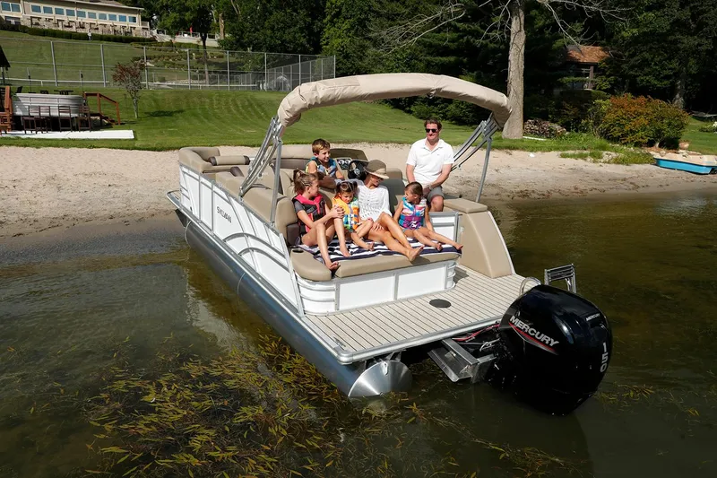 The Image of 2026 Sylvan Mirage 822 CLZ pontoon boat in showroom, front view. - 0