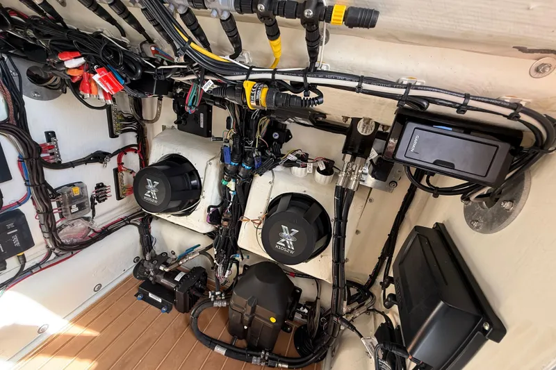 Slide: The Image of 2018 Yellowfin 32 Offshore boat wiring and electronics setup, showcasing detailed components and connections. - 91