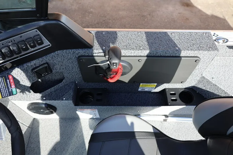 Slide: The Image of Interior view of 2026 Lund 1875 Impact XS Sport boat dashboard and controls. - 20