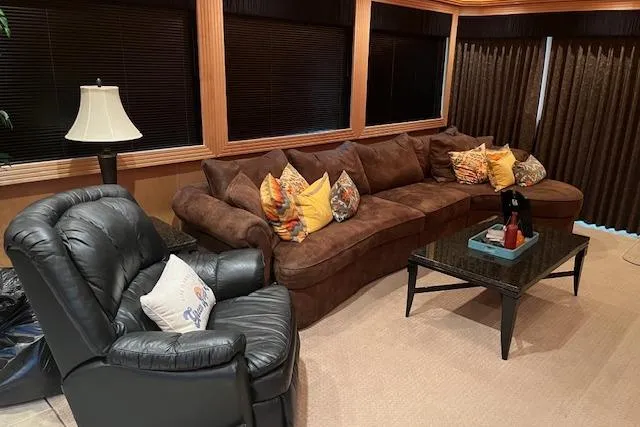 Slide: The Image of Luxurious 2008 Fantasy houseboat interior with plush seating, decorative pillows, and elegant lighting. - 4