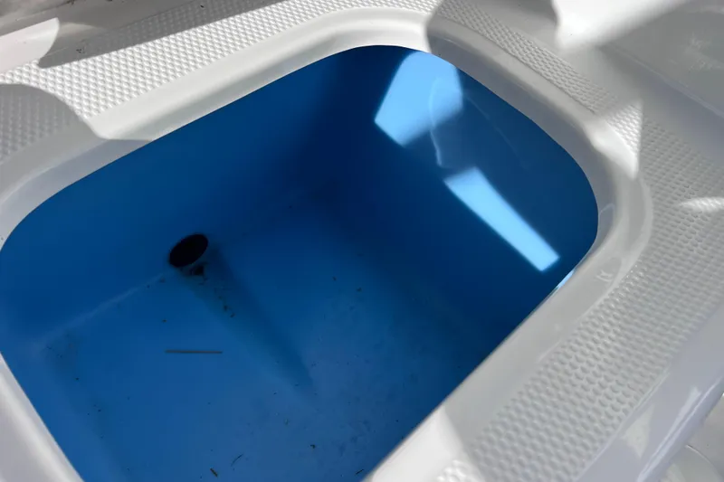 Slide: The Image of White and blue compartment of a 2019 Tahoe 450 TS boat. - 20