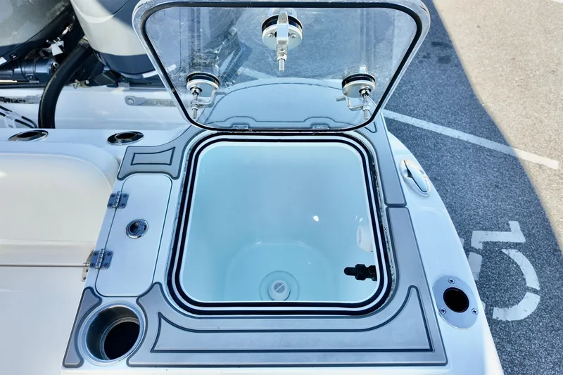 Slide: The Image of Open hatch on 2026 Sea Fox 268 Commander boat, showcasing storage compartment. - 16