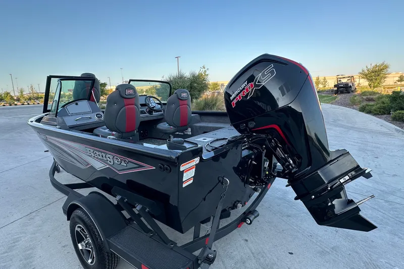 Slide: The Image of 2026 Ranger VS1682SC Angler boat with Mercury Pro XS engine on a trailer. - 4