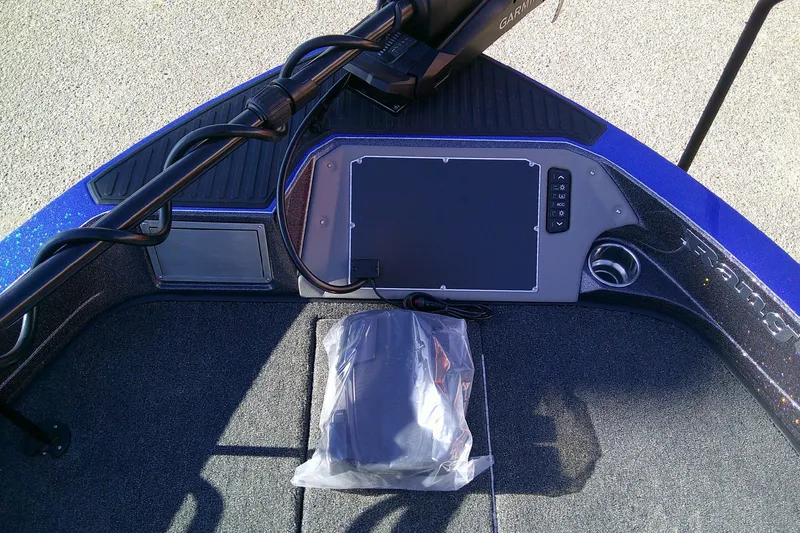 Slide: The Image of 2026 Ranger 621FS Pro boat dashboard with Garmin equipment and control panel. - 11