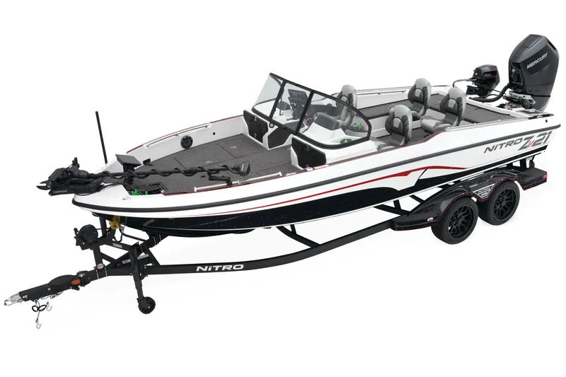 Slide: The Image of 2026 Nitro ZV21 Pro boat in a garage, featuring Garmin equipment and D&R Sports Center logo. - 2