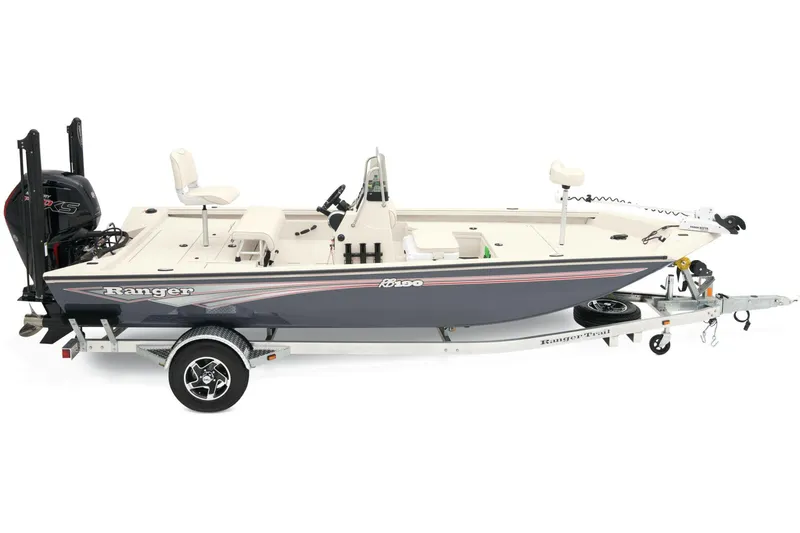 Slide: The Image of 2026 Ranger RB190 boat storage compartments with camo seat and equipment. - 12