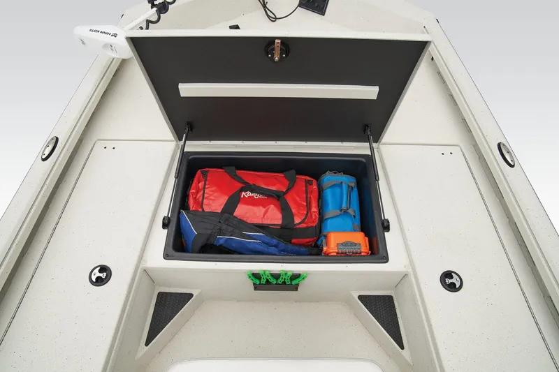 Slide: The Image of 2026 Ranger RB190 boat dashboard with steering wheel and Lowrance display. - 22