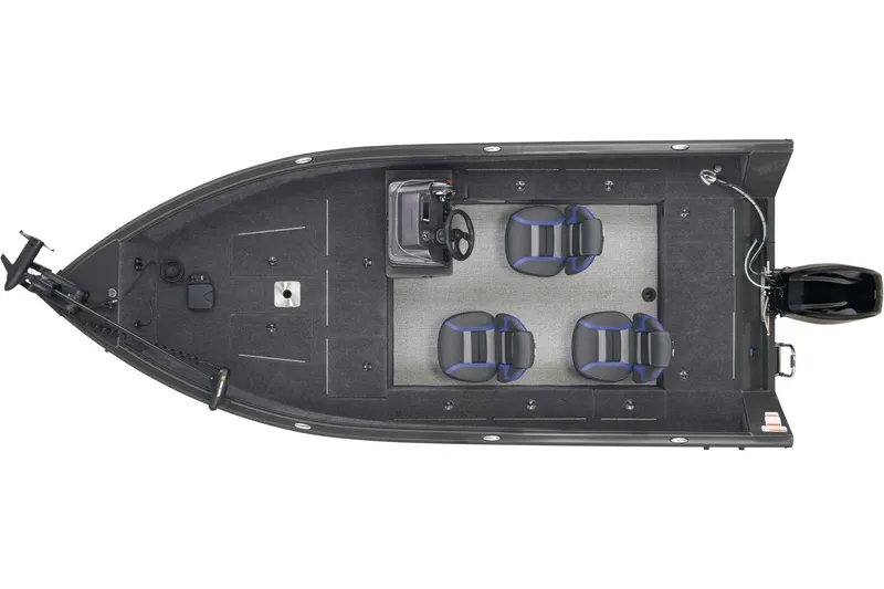 Slide: The Image of 2026 Ranger VS1665SC boat interior with gray carpet and red-accented seat. - 3